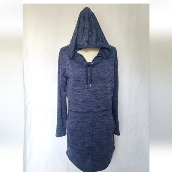 Athleta Blue Heathered Hooded Sweater Dress Medium Long Sleeve Pockets - Picture 1 of 5